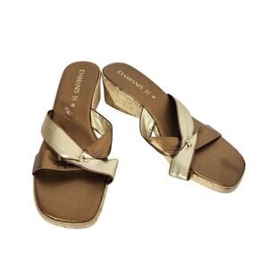 Damiani’s Women’s Wedge Sandals Size 8 Metallic Bronze Gold Slide Cork Open Toe